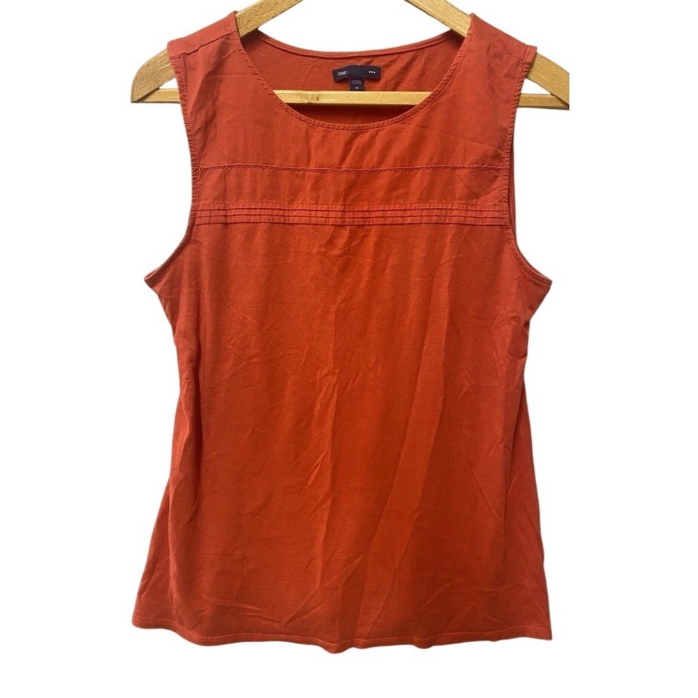 Gap Tank Top Womens Medium Orange‎ Pintuck Sleeveless Crew Neck Cotton Blend